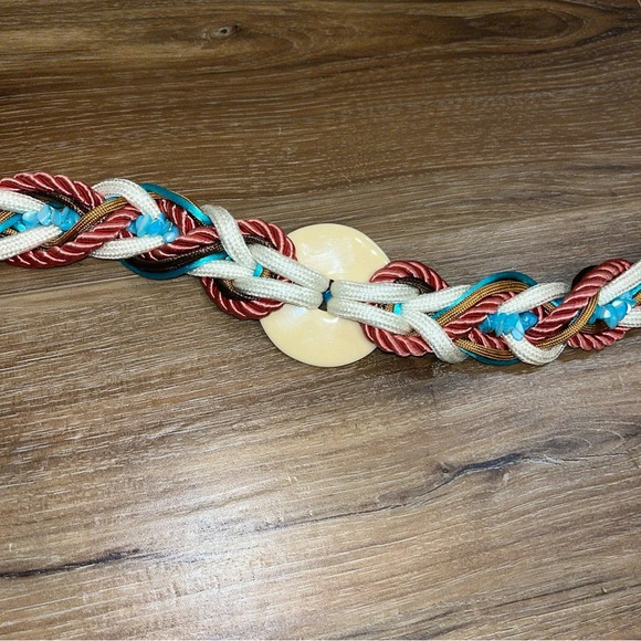 Womens Leather Shop 80s/90s corded multicolor belt with bead accent Colorful - Picture 5 of 6